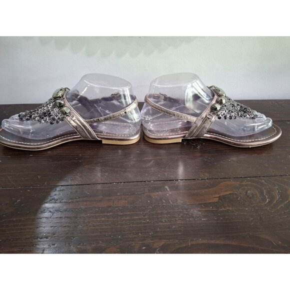 Vince Camuto Milanas Silver Leather Thong Sandals With Rhinestone & Chains/Sz. 6 - Picture 2 of 11